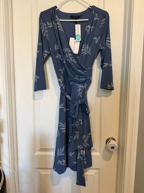 NWT 41 Hawthorn Navy Faux Wrap Knit Dress